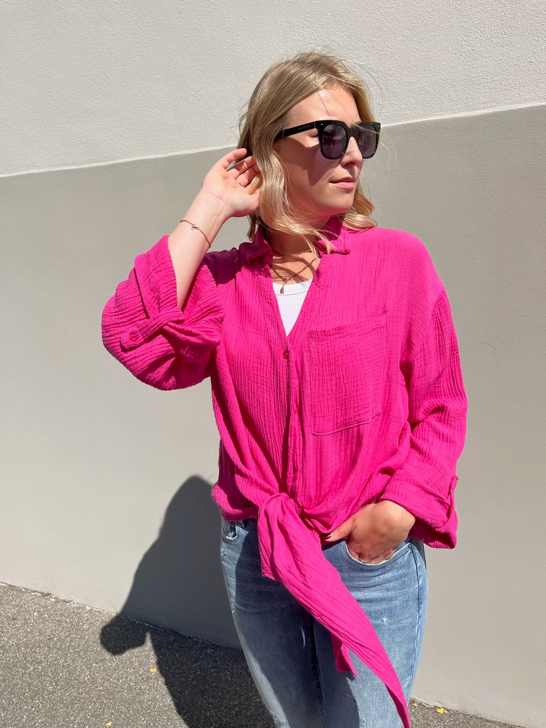 Musselinbluse Knotted - Pink